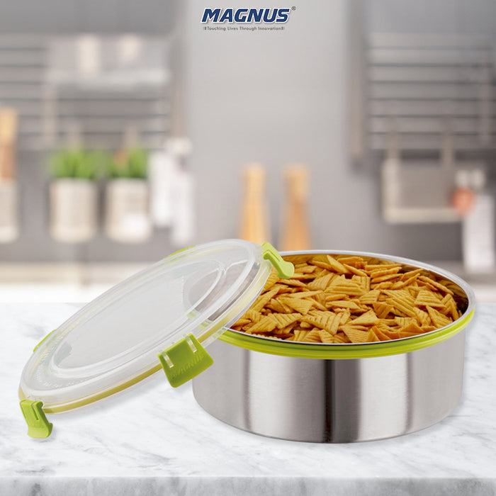 Magnus Klip Lock Stainless Steel Airtight Leakproof Storage Container 1750ML - Kitchen Accessories Items, Durable Lunch Box, Lunch Boxes for Office Men