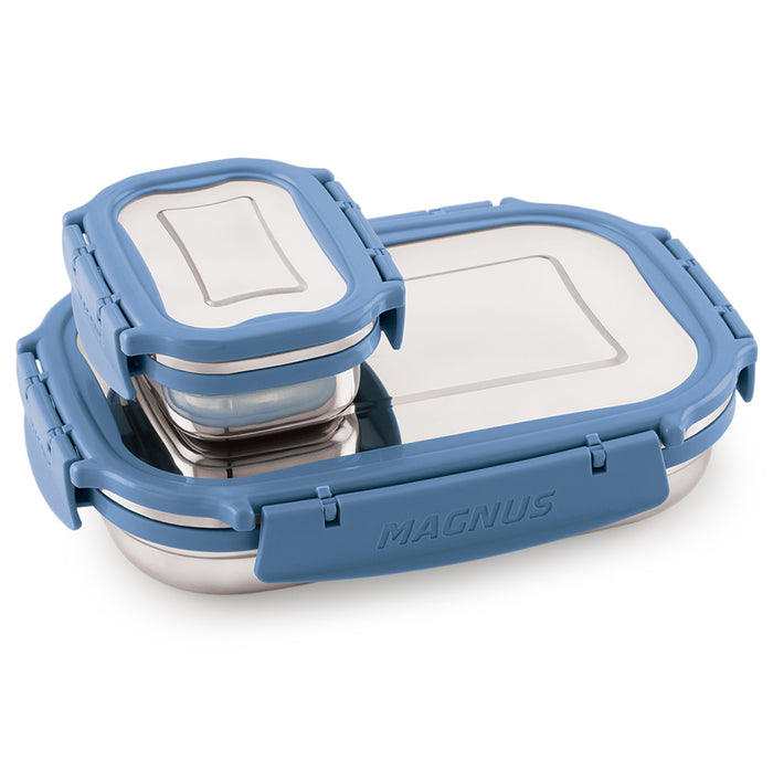 Magnus Bolt Deluxe Stainless Steel Lunch Box - Airtight & Leak Proof Tiffin, 2 Containers (800ml & 150ml), Ideal Lunch Box for Kids, Lunch Boxes for Office Men, Women & Picnic, Cool Blue