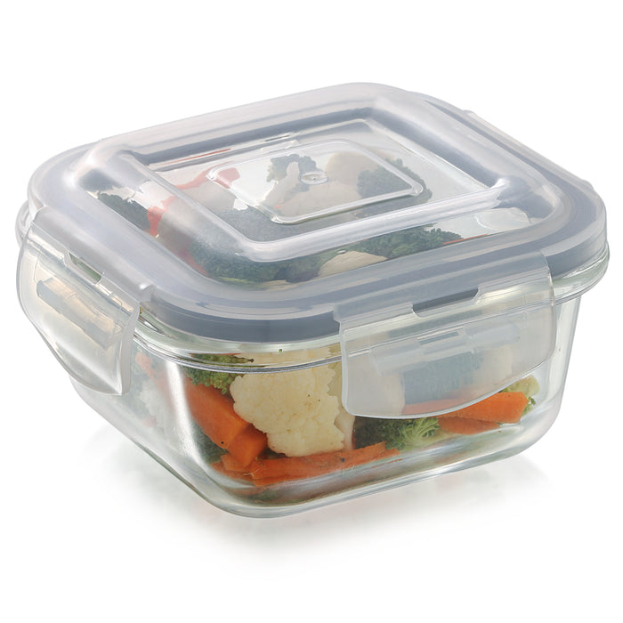 Vivid Glass Food Sqaure Container with Break-Free Detachable Lock – Oven & Microwave Safe Borosilicate Glass - 320ML