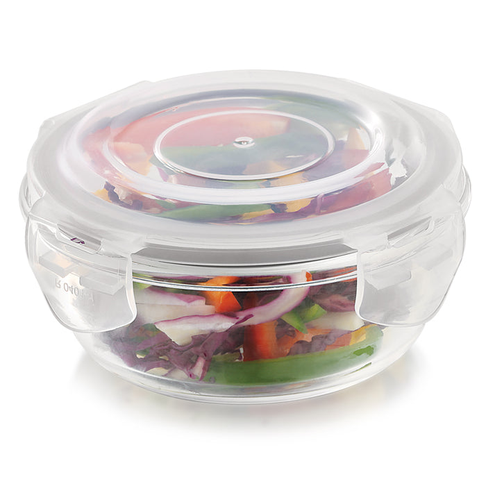 Vivid Glass Food Round Container with Break-Free Detachable Lock – Oven & Microwave Safe Borosilicate Glass - 400ML