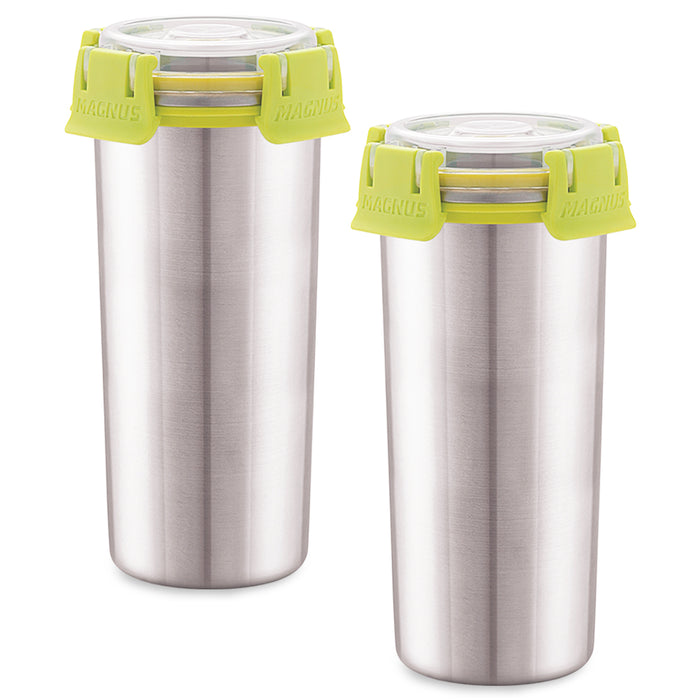 Magnus Stainless Steel Matte Klip Lock Tumbler with Lid and Straw - 500ml | Leak-Proof & Airtight Tumbler - Ideal for Travel, Office, Kids | Perfect for Juice, Buttermilk | Pack of 2