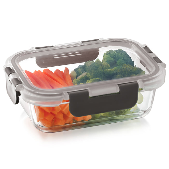 Magnus Glock Glass Food Rectangle Container with Break-Free Detachable Lock – Borosilicate Glass Lunch Box, Oven & Microwave Safe, 370ML - Kitchen Essentials, Lunch Boxes for Office Men