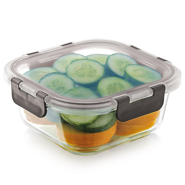 Magnus Glock Glass Food Square Container with Break-Free Detachable Lock – Oven & Microwave Safe Borosilicate Glass, 800ML – Ideal Lunch Box, Kitchen Essentials, Lunch Boxes for Office Men