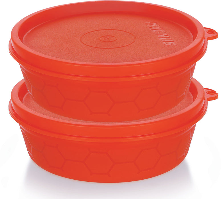 Magnus Microwave Safe Stainless-Steel Easy Lock Kitchen Food Storage Containers with Lid (Set of 2) | 150 ml Each | Orange