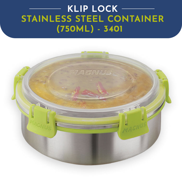 Magnus Klip Lock Stainless Steel Airtight Leakproof Storage Container 750ML | Kitchen Accessories Items | Ideal Lunch Box for Office Men | Durable Lunch Boxes for Adults