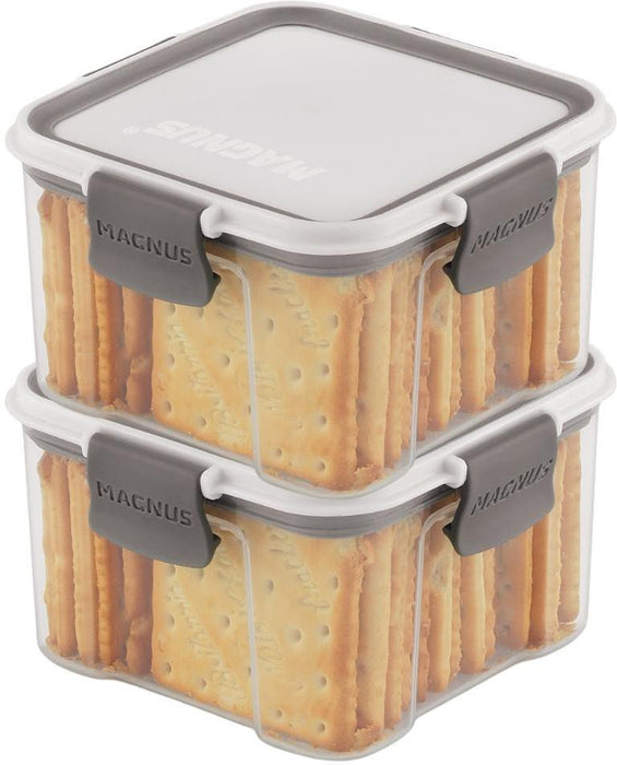 Magnus Modulock Airtight Food Storage See Through Plastic Containers- Set of 2, 460 ml Each, White & Grey Lid with Clear Bottom