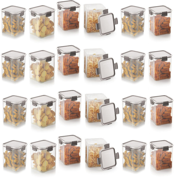 Magnus Modulock Airtight Food Storage See Through Plastic Containers- Set of 24, 950 ml Each, White & Grey Lid with Clear Bottom