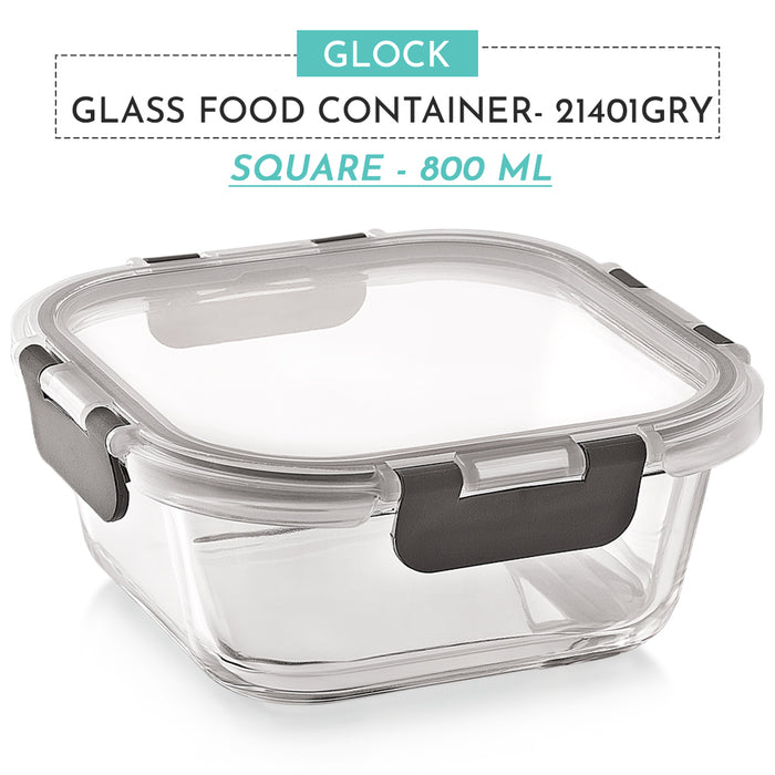 Magnus Glock Glass Food Square Container with Break-Free Detachable Lock – Oven & Microwave Safe Borosilicate Glass, 800ML – Ideal Lunch Box, Kitchen Essentials, Lunch Boxes for Office Men