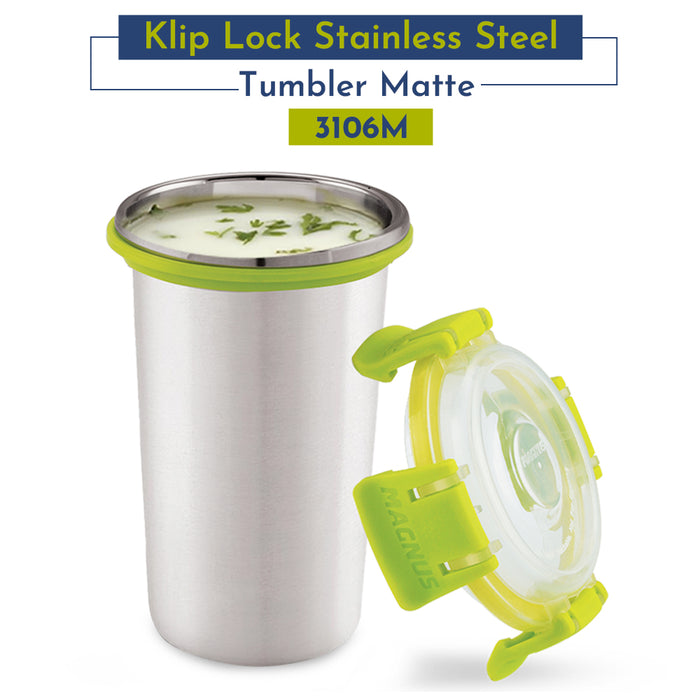 Magnus Stainless Steel Glossy Klip Lock Tumbler with Lid and Straw - 350ml | Leak-Proof & Airtight Tumbler - Ideal for Travel, Office, Kids | Perfect for Juice, Buttermilk