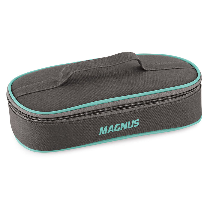 Magnus Vivid Solid Lunch Box with Horizontal Pouch & Fixed Clip, 2 Round Glass Containers 400 ML