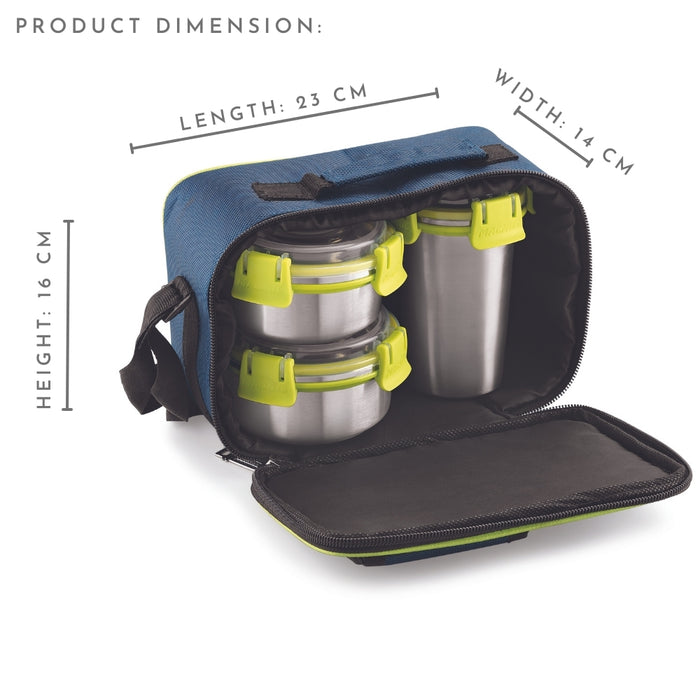 Magnus Ethos 3 Lunch Box Set | Stainless Steel Tiffin with 2 Containers & 1 Glass | Air-Tight, Leakproof, Insulated Bag - Green | Lunch Box for Kids | Lunch Boxes for Office Men, Women