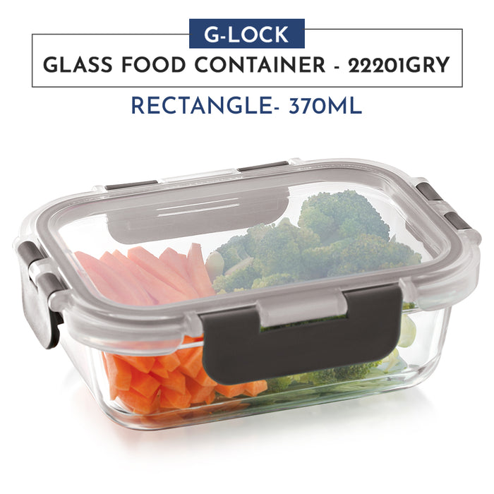 Magnus G-Lock Glass Food Rectangle Container with Break-Free Detachable Lock – Borosilicate Glass Lunch Box, Oven & Microwave Safe, 370ML - Kitchen Essentials, Lunch Boxes for Office Men