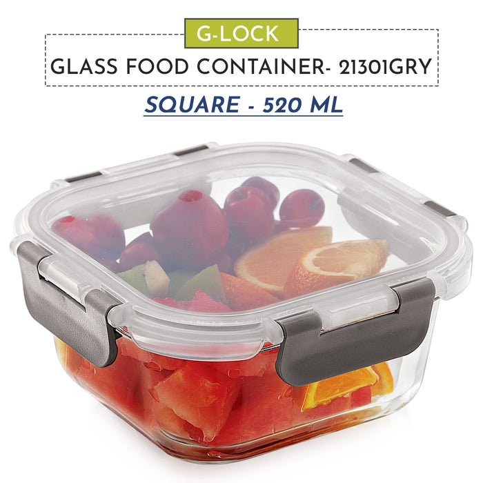 Magnus G-Lock Glass Food Square Container with Break-Free Detachable Lock – Oven & Microwave Safe Borosilicate Glass 520ML - Lunch Box, Kitchen Essentials, Lunch Boxes for Office Men