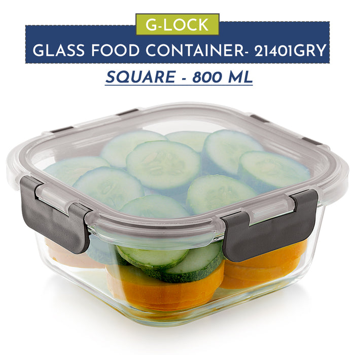 Magnus G-Lock Glass Food Square Container with Break-Free Detachable Lock – Oven & Microwave Safe Borosilicate Glass, 800ML – Ideal Lunch Box, Kitchen Essentials, Lunch Boxes for Office Men