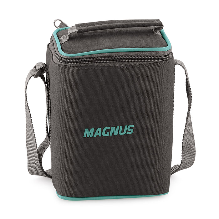 Magnus Vivid Solid Lunch Box with Vertical Pouch & Fixed Clip, 3 Square Glass Containers 320 ML