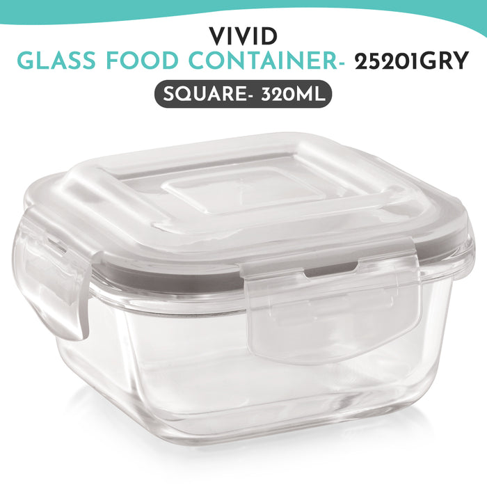 Vivid Glass Food Sqaure Container with Break-Free Detachable Lock – Oven & Microwave Safe Borosilicate Glass - 320ML