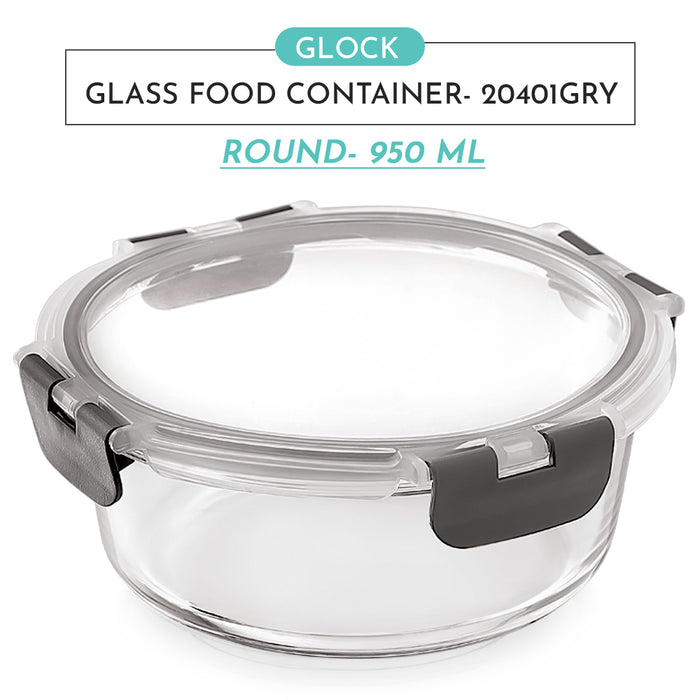 Magnus Glock Glass Food Container with Break-Free Lock – 950ML Borosilicate Glass – Oven & Microwave Safe Lunch Box – Kitchen Essentials – Lunch Boxes for Office Men