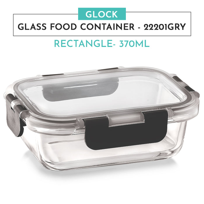 Magnus Glock Glass Food Rectangle Container with Break-Free Detachable Lock – Borosilicate Glass Lunch Box, Oven & Microwave Safe, 370ML - Kitchen Essentials, Lunch Boxes for Office Men