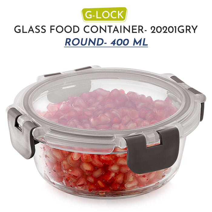 Magnus G-Lock Glass Food Round Container with Break-Free Detachable Lock – 400ML Borosilicate Glass, Oven & Microwave Safe Lunch Box, Kitchen Essentials, Lunch Boxes for Office Men