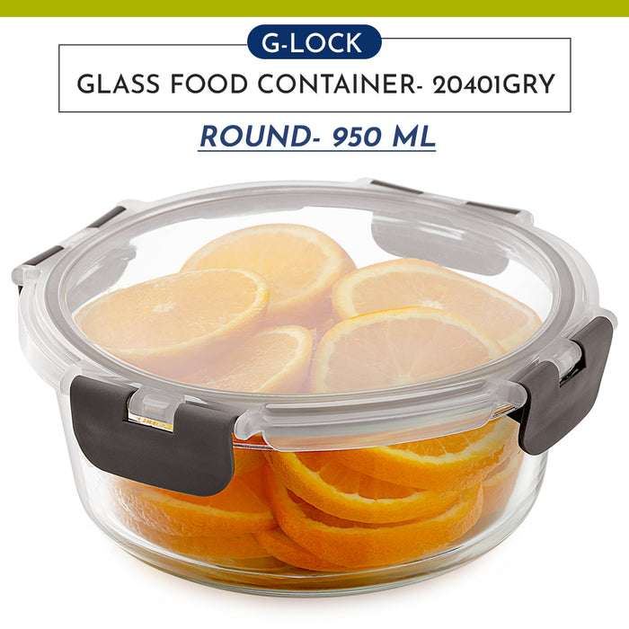 Magnus G-Lock Glass Food Container with Break-Free Lock – 950ML Borosilicate Glass – Oven & Microwave Safe Lunch Box – Kitchen Essentials – Lunch Boxes for Office Men