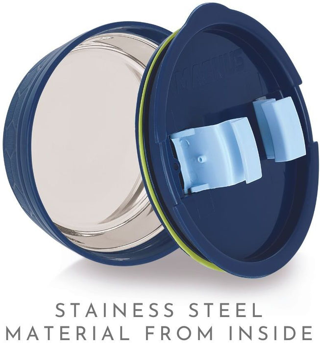 Magnus Stainless Steel Airtight Leakproof Storage Container Set of 3, 150ML, Blue & Black, Microwave Safe with Steam Lock Lid - Kitchen Accessories Items, Lunch Box, Lunch Boxes for Office Men