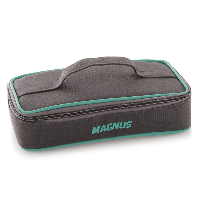 Magnus G-Lock Solid Lunch Box with Horizontal Pouch & Detachable Clip, 2 Square Glass Containers 320 ML