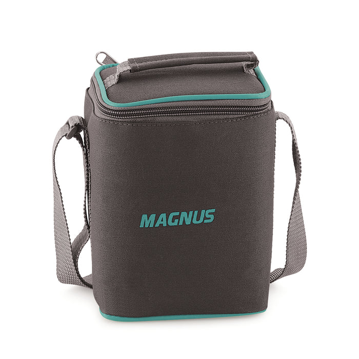 Magnus G-Lock Solid Lunch Box with Vertical Pouch & Detachable Clip, 3 Square Glass Containers 320 ML