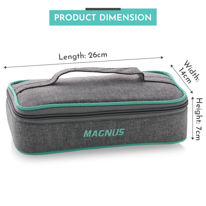 Magnus Glock Linen Glass Lunch Box with Flat Pouch, 2 Square Borosilicate Glass Containers, 640 ML Each