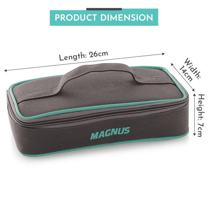 Magnus Glock Solid Glass Lunch Box with Flat Pouch and Fixed Clip, Includes 2 Square Airtight, Leakproof, Microwave Safe Borosilicate Glass Containers, 320 ML Each