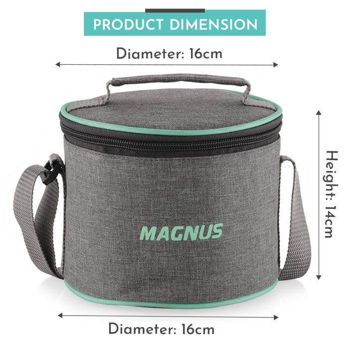 Magnus Vivid Glass Lunch Box with Linen Vertical Pouch and Fixed Clip, Includes 2 Round Airtight, Leakproof, Microwave Safe Borosilicate Glass Containers, 400 ML Each - Premium Lunch Boxes