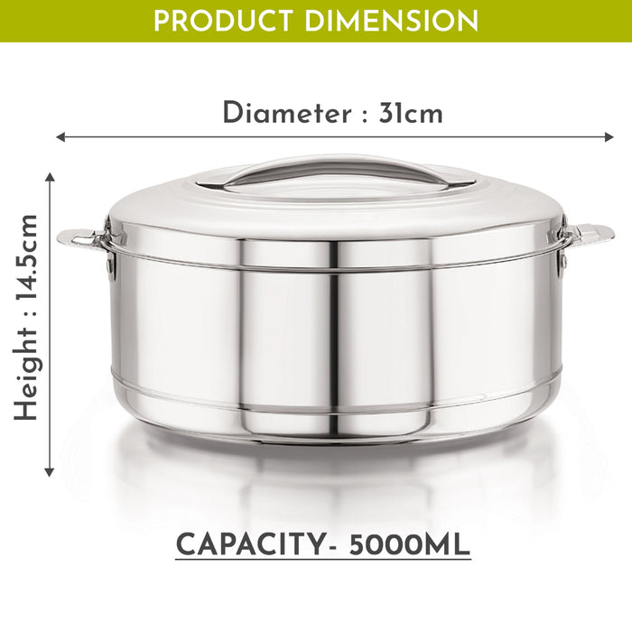 Magnus Rio Hot & Cold Double Walled Stainless Steel Casserole with Lid for 5000 ML, Silver | PU Insulated | Hot & Cold | Hygiene | Odourless | Stylish Design | Versatile Use for storing Rice-Gravy-Roti | Set of 3