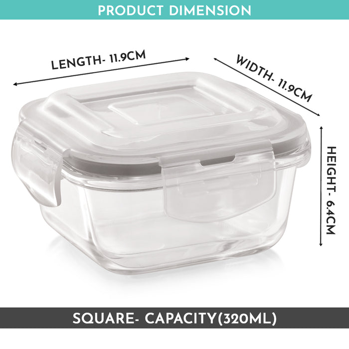 Vivid Glass Food Sqaure Container with Break-Free Detachable Lock – Oven & Microwave Safe Borosilicate Glass - 320ML