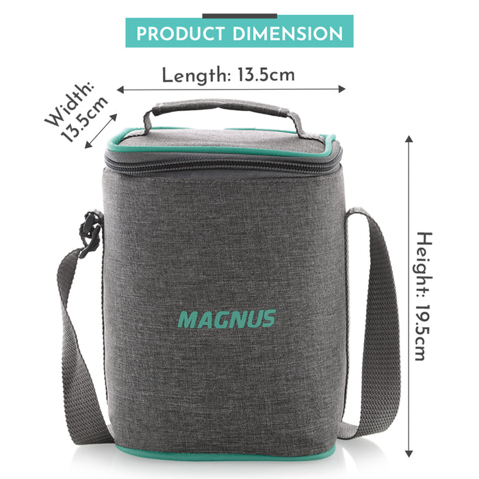 Magnus Glock Linen Glass Lunch Box with Vertical Pouch, 3 Square Borosilicate Glass Containers, 960 ML Each