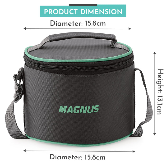 Magnus Glock Solid Glass Lunch Box with Vertical Pouch, 2 Round Borosilicate Glass Containers, 800ML