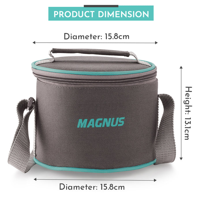 Magnus Glock Solid Glass Lunch Box with Vertical Pouch and fixed Clip, Includes 2 Round Airtight, Leakproof, Microwave Safe Borosilicate Glass Containers, 400 ML Each