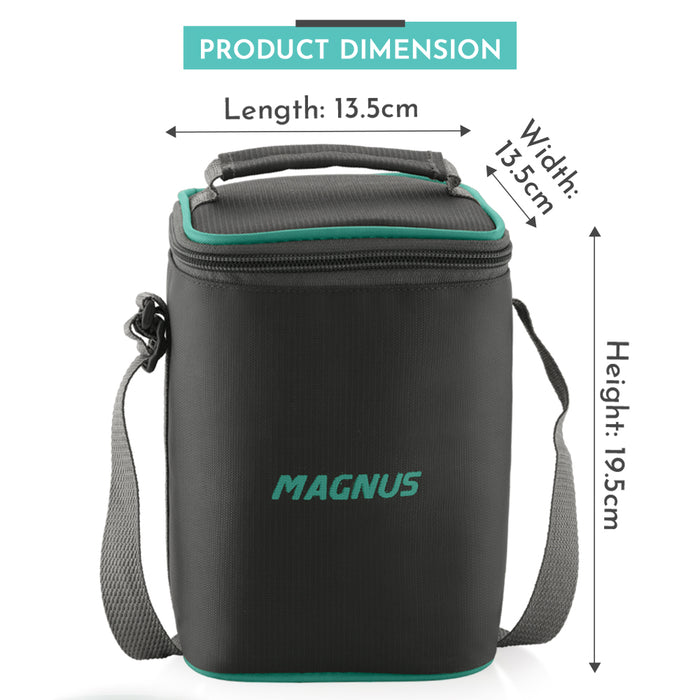 Magnus Glock Solid Glass Lunch Box with Vertical Pouch, 3 Square Borosilicate Glass Containers, 960 ML Each