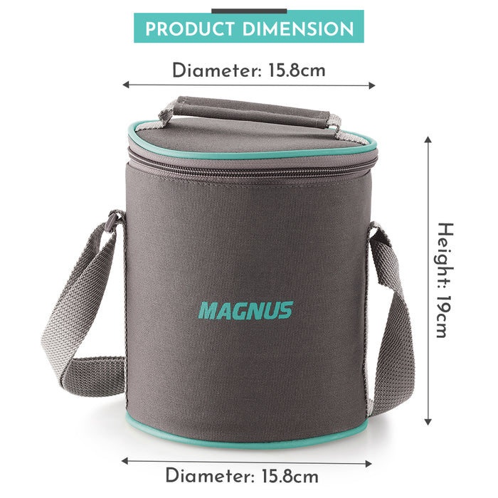 Magnus Glock Solid Glass Lunch Box with Vertical Pouch and Fixed Clip, Includes 3 Round Airtight, Leakproof, Microwave Safe Borosilicate Glass Containers, 400 ML Each