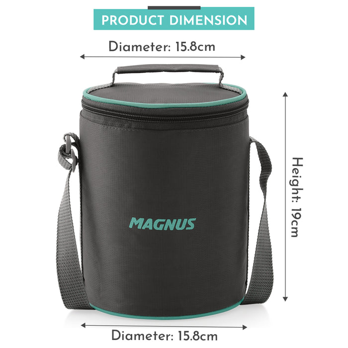 Magnus Glock Solid Glass Lunch Box with Vertical Pouch, 3 Round Borosilicate Glass Containers, 1200ML