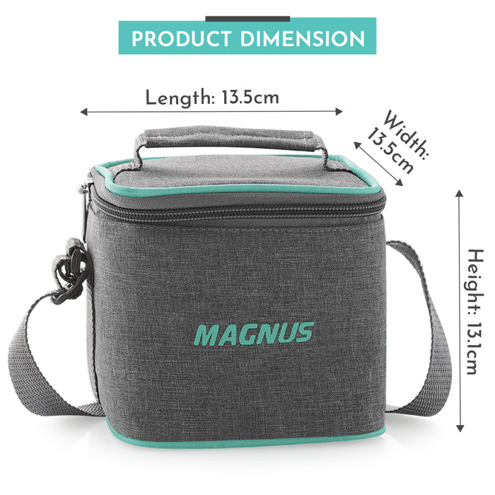 Magnus Glock Linen Glass Lunch Box with Vertical Pouch, 2 Square Borosilicate Glass Containers, 640 ML Each