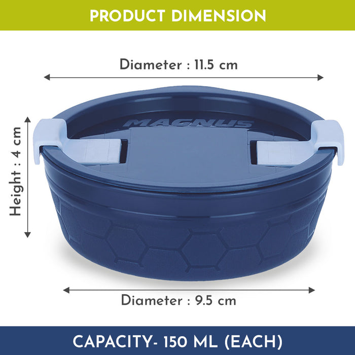 Magnus Microwave Safe Stainless-Steel Steam Lock Kitchen Food Storage Containers with Lid (150 ML) Blue Set of 2