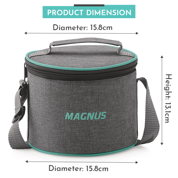 Magnus Glock Linen Glass Lunch Box with Vertical Pouch, 2 Round Borosilicate Glass Containers, 800ML