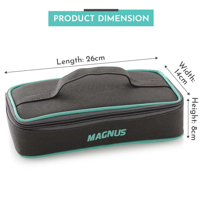 Magnus Vivid Glass Lunch Box with Flat Pouch and Fixed Clip, Includes 2 Square Airtight, Leakproof, Microwave Safe Borosilicate Glass Containers, 320 ML Each