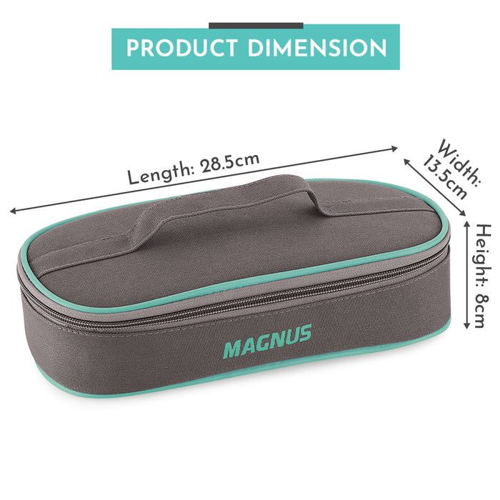 Magnus Vivid Glass Lunch Box with Flat Pouch and Fixed Clip, Includes 2 Round Airtight, Leakproof, Microwave Safe Borosilicate Glass Containers, 400 ML Each