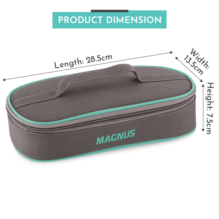 Magnus Glock Solid Glass Lunch Box with Flat Pouch and Fixed Clip, Includes 2 Round Airtight, Leakproof, Microwave Safe Borosilicate Glass Containers, 400 ML Each