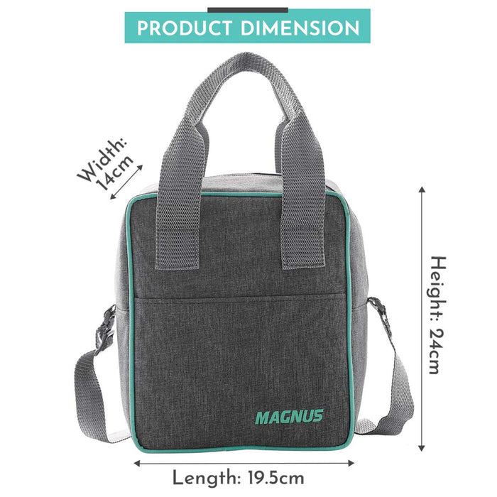 Magnus Glock Linen Glass Lunch Box with Vertical Pouch, 3 Square Borosilicate Glass Containers + 1 SS Bottle , 1660 ML Each