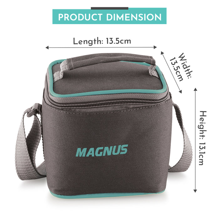 Magnus Glock Solid Glass Lunch Box with Vertical Pouch and Fixed Clip, Includes 2 Square Airtight, Leakproof, Microwave Safe Borosilicate Glass Containers, 320 ML Each