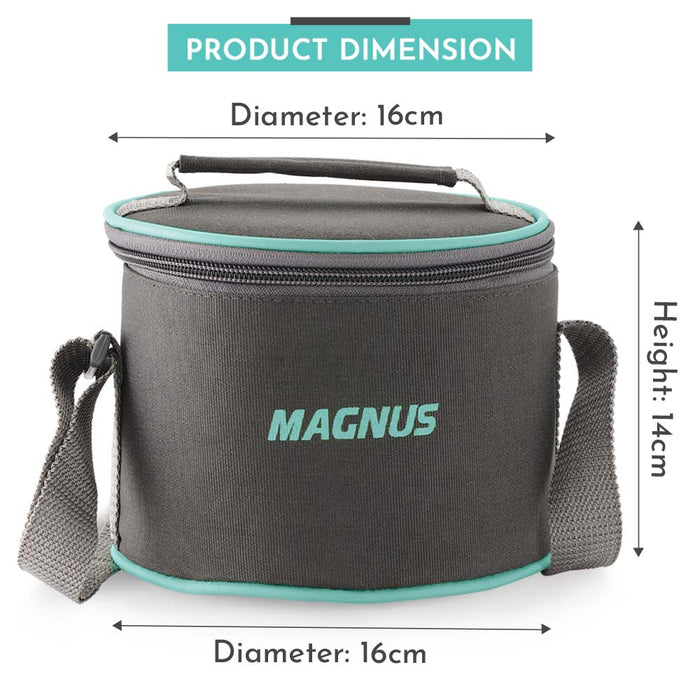 Magnus Vivid Glass Lunch Box with Vertical Pouch and fixed Clip, Includes 2 Round Airtight, Leakproof, Microwave Safe Borosilicate Glass Containers, 400 ML Each