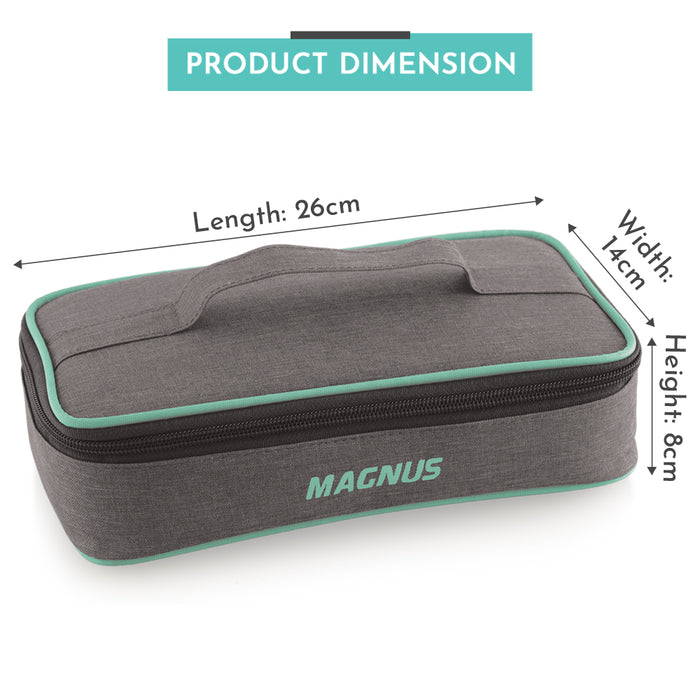 Magnus Vivid Glass Lunch Box with Linen Flat Pouch and Fixed Clip, Includes 2 Square Airtight, Leakproof, Microwave Safe Borosilicate Glass Containers, 320 ML Each - Premium Lunch Boxes