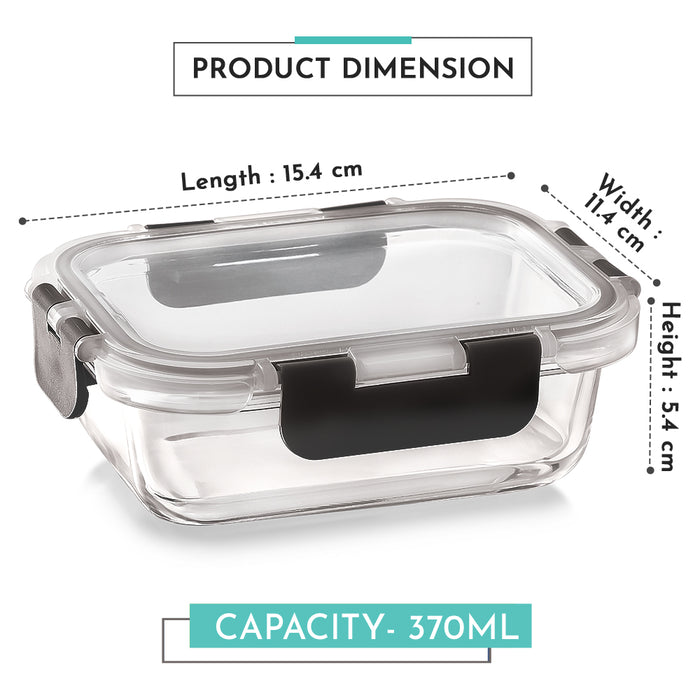 Magnus Glock Glass Food Rectangle Container with Break-Free Detachable Lock – Borosilicate Glass Lunch Box, Oven & Microwave Safe, 370ML - Kitchen Essentials, Lunch Boxes for Office Men