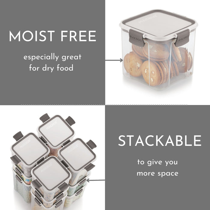 Magnus Modulock Airtight Food Storage See Through Plastic Containers- Set of 4, 1480 ml Each, White & Grey Lid with Clear Bottom
